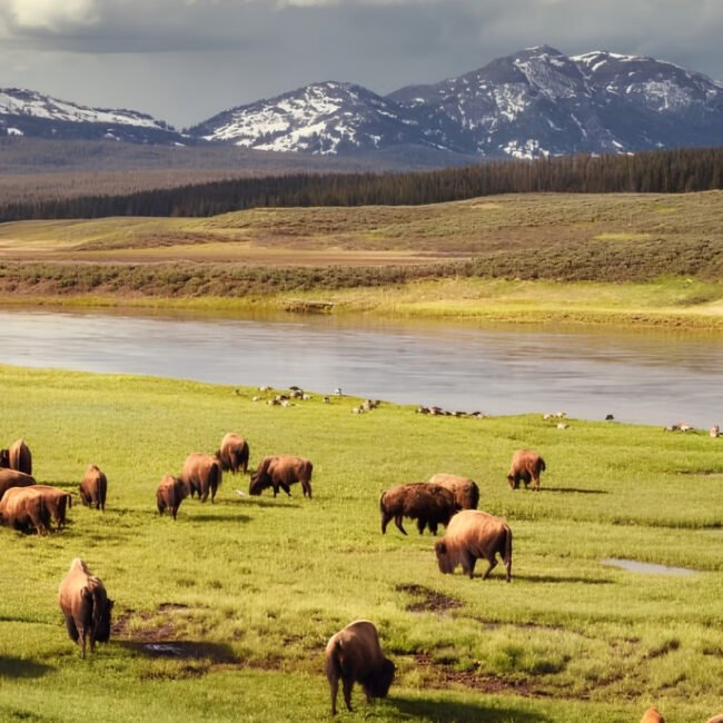 Wildlife viewing in Hayden Valley Yellowstone National Park.