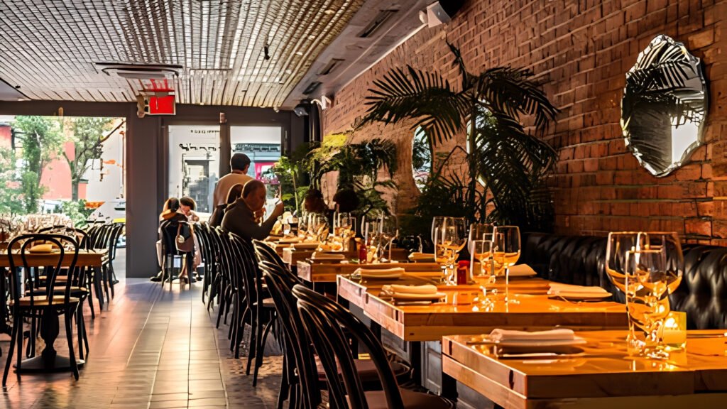 Cozy outdoor garden patio seating at Buvette bistro in the West Village.