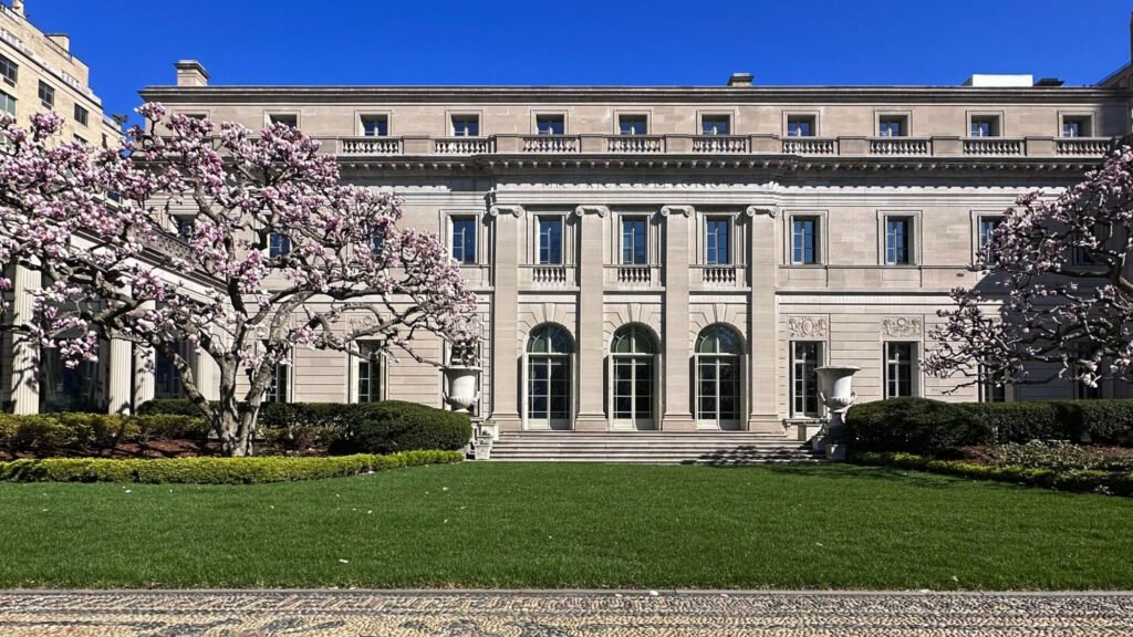 Courtyard and European Old Master art pieces inside The Frick Collection.